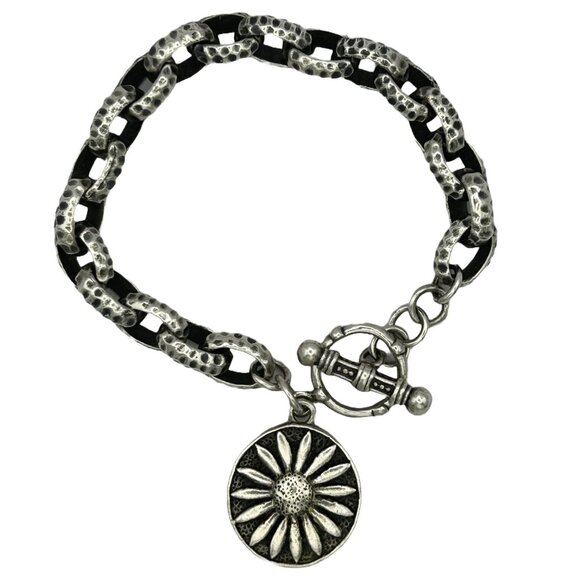 Exex Sterling Silver Sunflower Toggle Clasp Bracelet By Claudia Agudelo - Picture 1 of 6